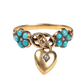 Victorian Turquoise Forget-Me-Not Ring with Lover's Knot and Heart Charm