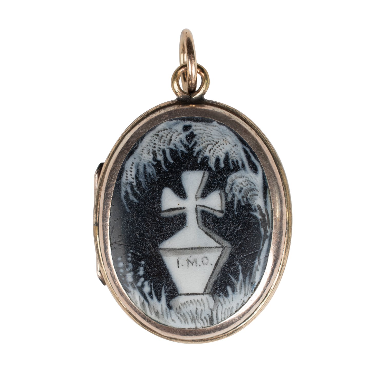 Victorian Painted Enamel Mourning Locket Pendant