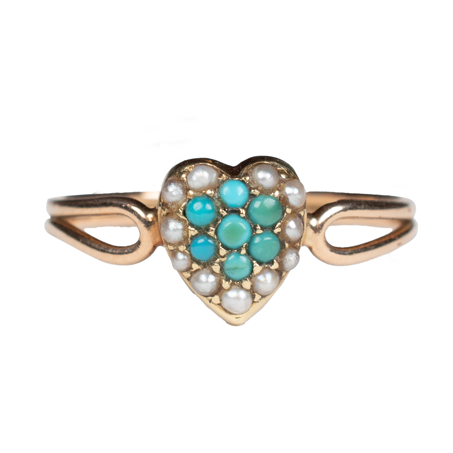 Victorian Turquoise Forget-Me-Not and Pearl Pavé Heart Ring